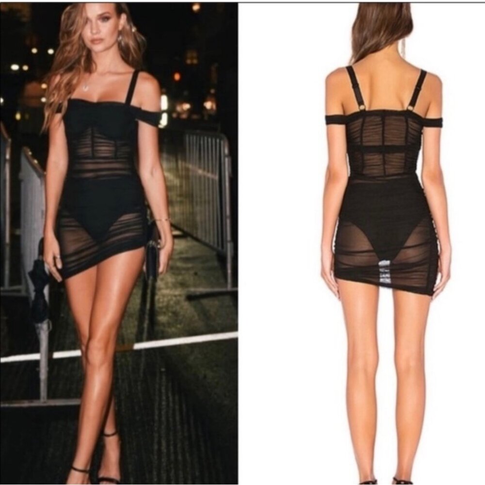 Danielle Guizio Black Sheer Panel Mini Dress